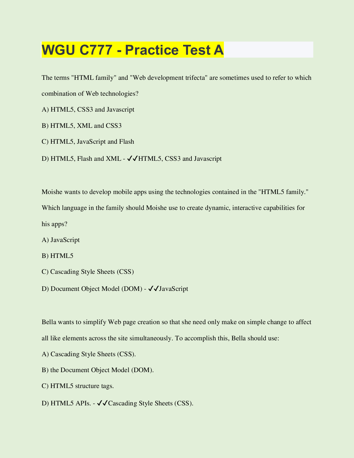 Preview of WGU C777 - Practice Test A | 55 Questions with 100% Correct Answers | Verified | Latest Up